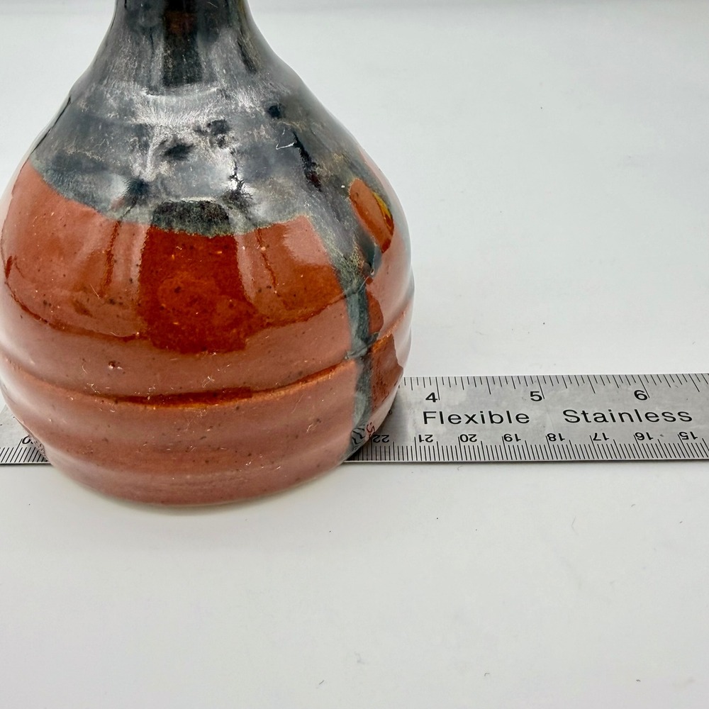 B Carroll Studio Pottery Weed Pot Vase Rust Brown Drip Glaze Ceramic Signed - Picture 9 of 11